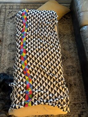 Geometric Black & White Scarf with Rainbow Accent